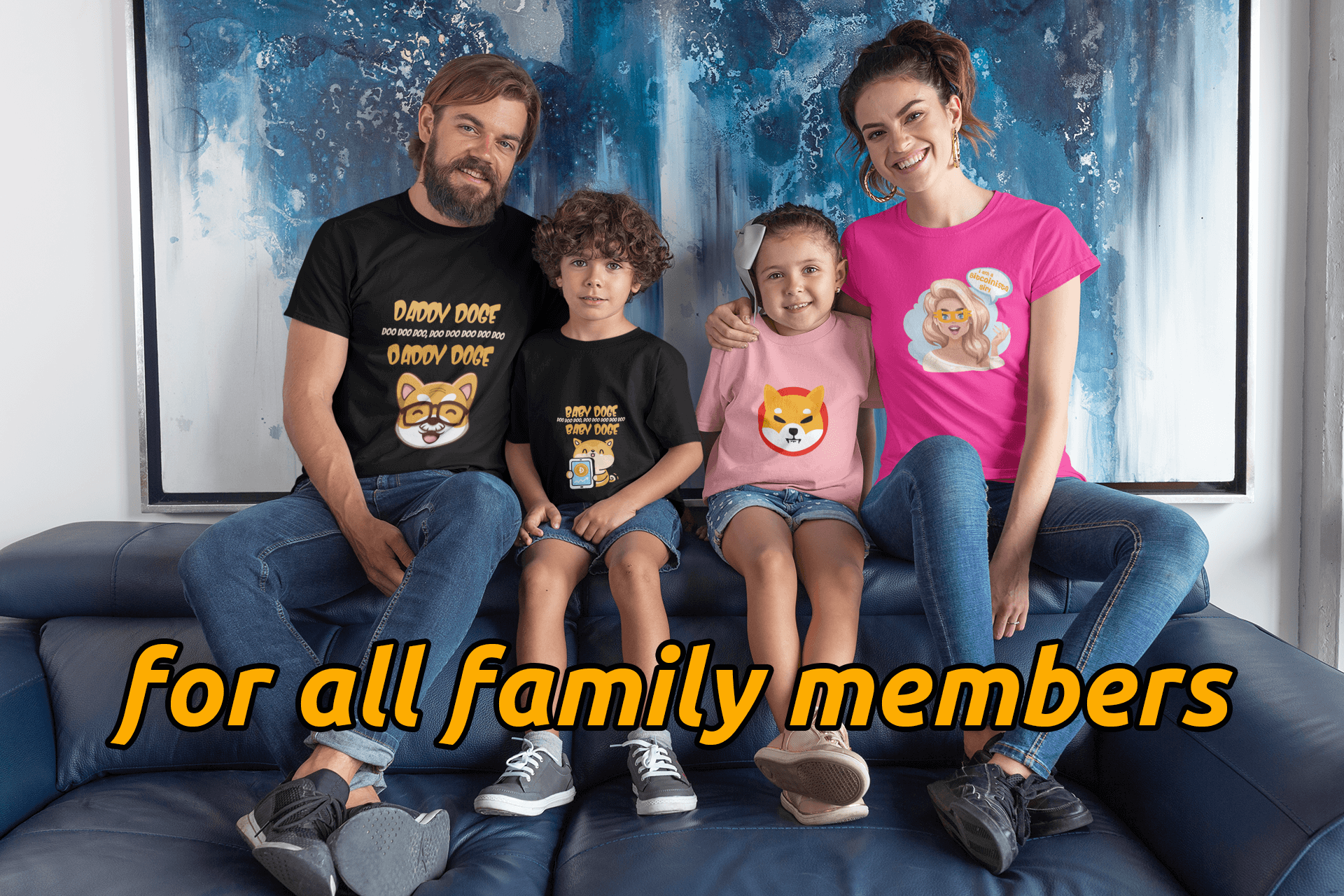mockup of a beautiful family wearing t shirts in their home 28055 2