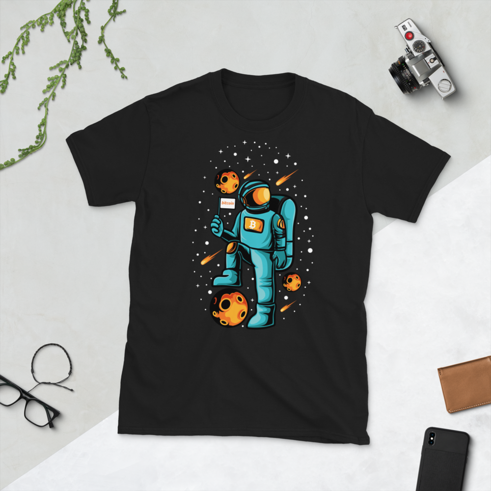 Astronaut with Bitcoin Flag – Short-Sleeve Unisex T-Shirt