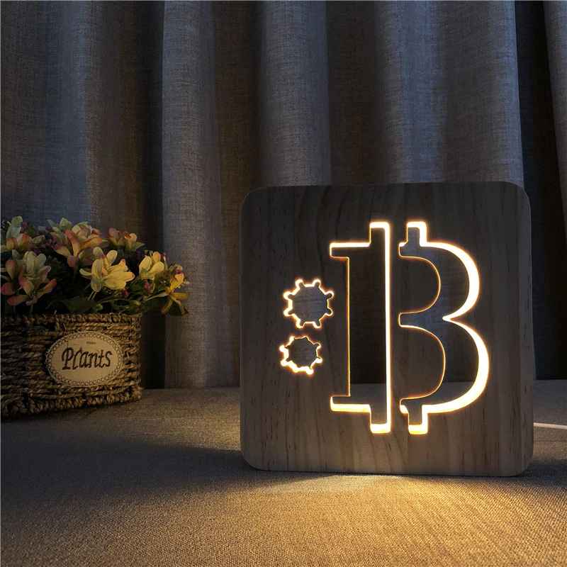 Bitcoin LED Wood Light Lamp